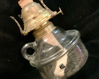 Banner Finger Hold Oil Lamp-Lantern-Burner/P & A Mfg Co #15/NWOT/Clear-Glass and Brass/Vintage Victorian Antique 1800s