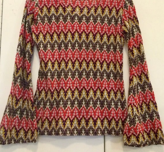 1970s Zig Zag Print Blouse-shirt-top-pullover/mesh Knit 1970s Zig Zag Print Blouse-shirt-top-pullover/mesh Knit