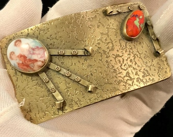 Art Deco Czech Brass Belt Buckle: Blue & Red Glass Stones - Etsy display picture 1