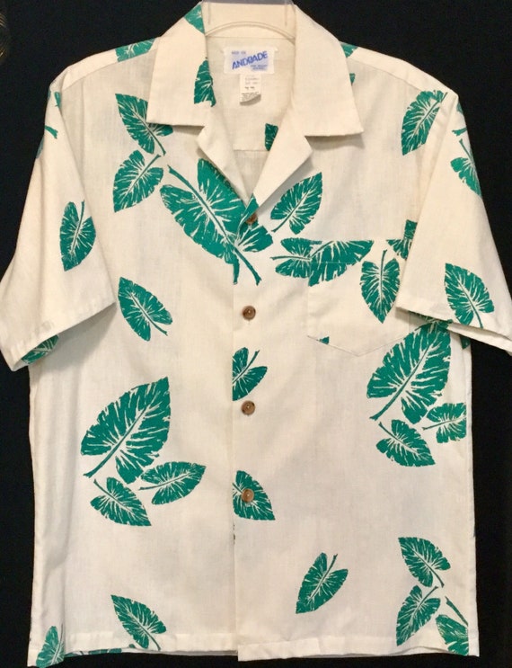 Barkcloth Hawaiian Shirt “Andrade” Tropical Leaf … - image 2