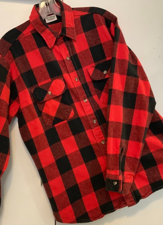 Mens Red Plaid Flannel Shirt/Buffalo-Check Print … - image 4