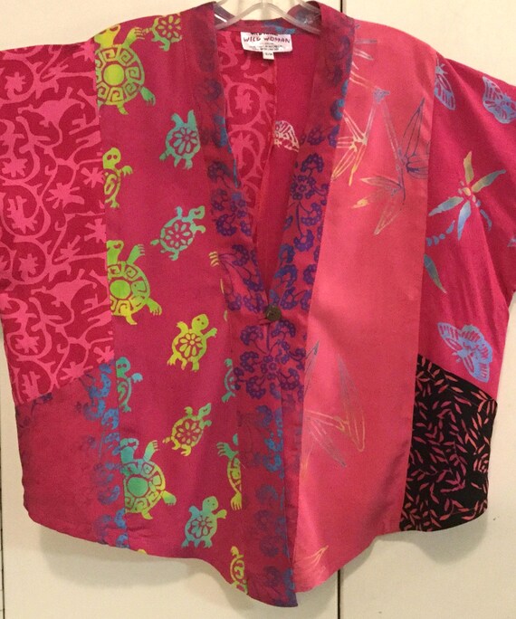 Pink Butterfly Jacket-Shacket-Over Shirt/Patchwor… - image 3