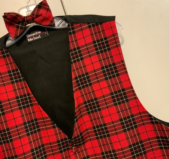 Mens red plaid shop christmas vest