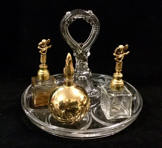 1930 Glass Caddy Vanity Tray Perfume Condiment Holder Dresser Etsy