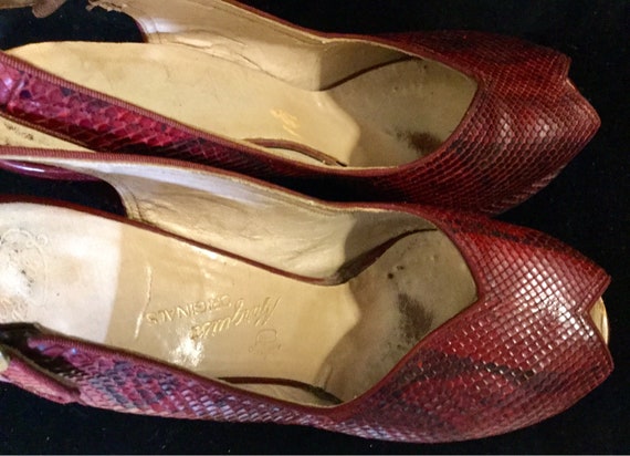 40s Red Snakeskin Shoes-High Heels-Platform-Pumps… - image 8
