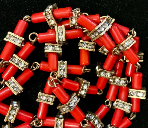 J. Crew Beaded Necklace/Rhinestone/Faux Red Coral… - image 7