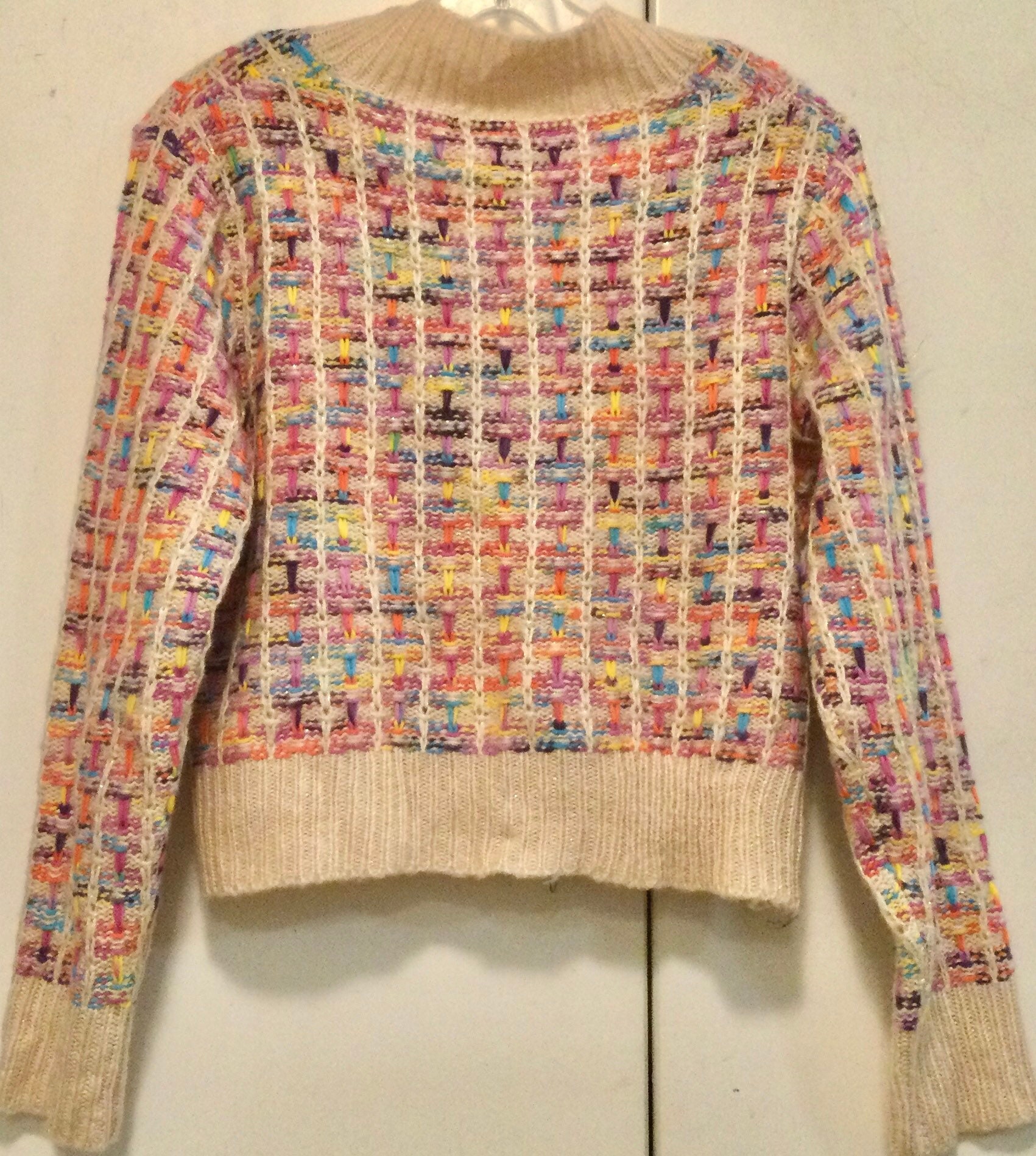 90s Pastel Cardigan Sweater Multicolor Goldmetallic Knit Etsy