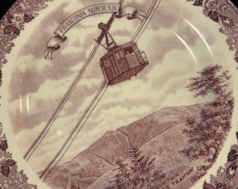 NH Souvenir Plate/Franconia Notch/Aerial Tramway/Cannon Mountain/Old English Staffordshire Ware/England/Purple/Small 7”/Vintage