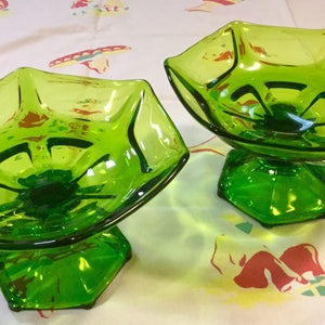Green Glass Compote-Pedestal-Dish-Bowl-Vase SET/Footed Centerpiece/Christmas/Irish St. Patricks Day/Vintage Mid Century 1950s