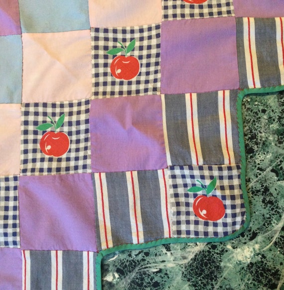 Half Apron/Patchwork Print/Red Apple Fruit/Purple… - image 5
