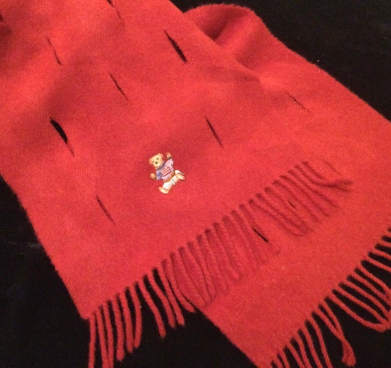 Ralph Lauren Scarf rl Polo Bear Flag Logo christmas red Wool distressed lambswool scotland grunge fringe long 56 winter handmade vintage Etsy UK