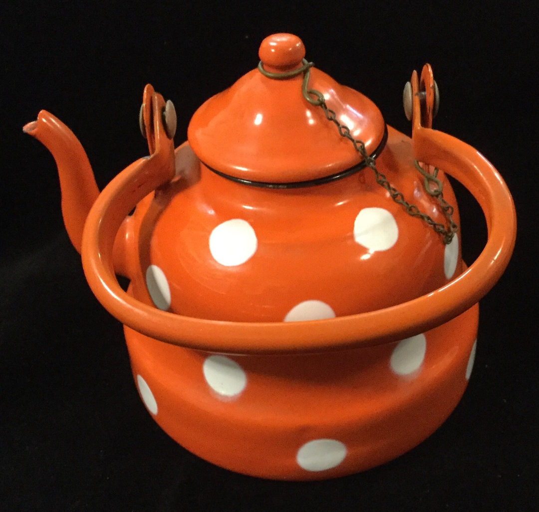Orange Enamelware Teapot Kettle/metal Enamel/polkadot With Etsy