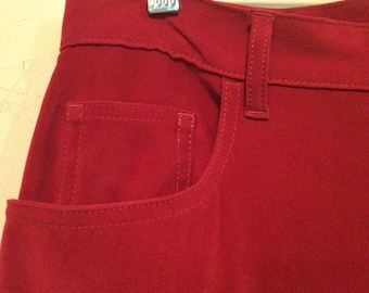Red Jeans-Pants-Slacks/Ultra-Suede/Faux-Suede/High-Rise/Bill Blass/Stretch-Poly/Relaxed-Fit/Straight-Leg/Christmas/Woman’s Size 10/VTG 1990