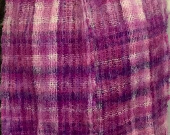 78 inch long scarf classic pink extra wide Vintage Pink Mohair Wool Plaid Scarf by Kilkenny Handweavers soft purple scarf with fringes