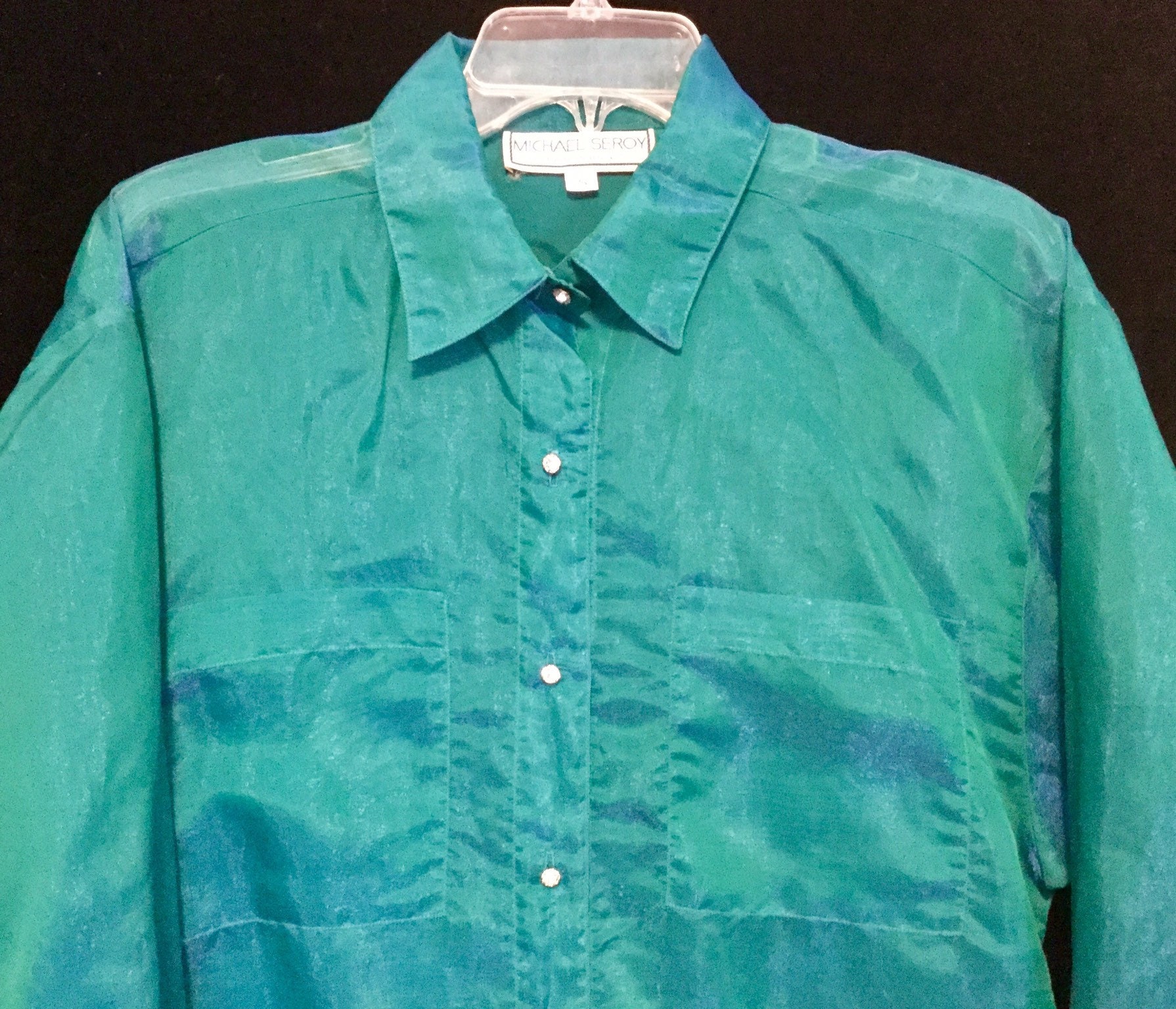 Green Metallic Blouse/shirt/top Sheer Chiffon Long Sleeve Etsy