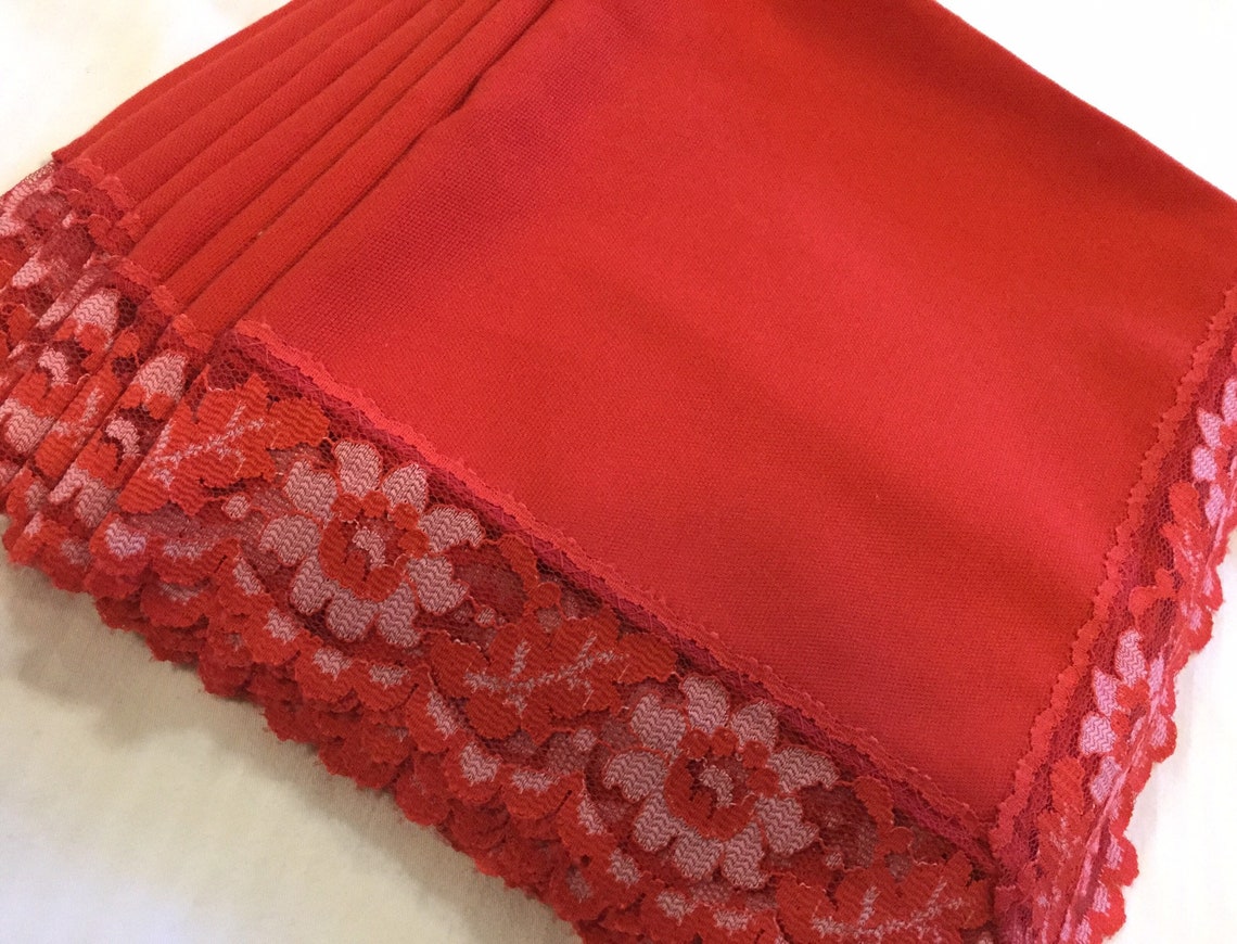 8 Piece Napkins Solid Red Cloth Dinner Size Floral Lace Trim Etsy