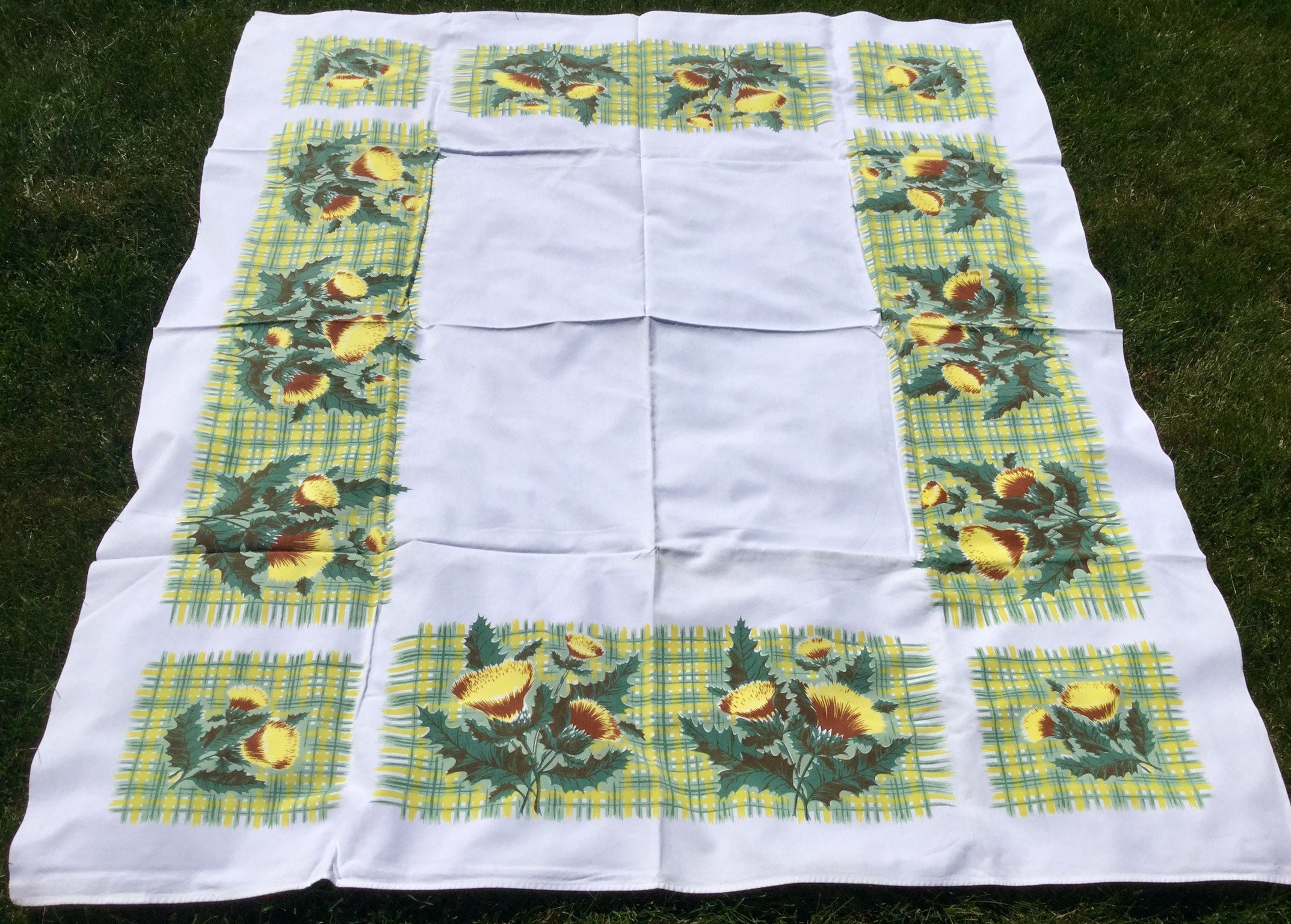 40s Floral Tablecloth california Hand Prints Green Etsy