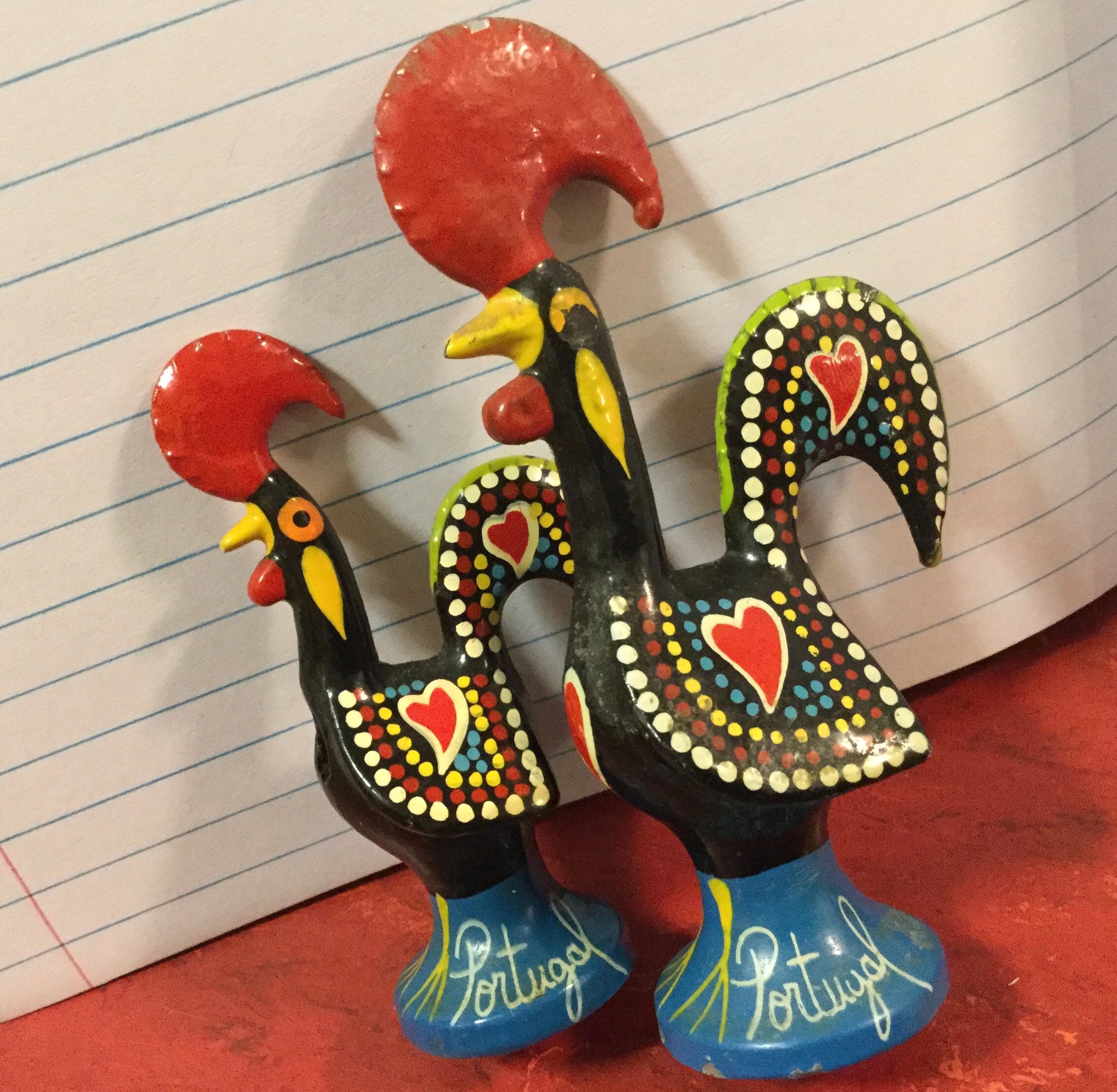 【VALENTÍ Spain】ブロンズ 鳥 オブジェ スペイン製 ヴィンテージ Barcelos Rooster Figurine Set/portugal Souvenir/cast Iron Metal