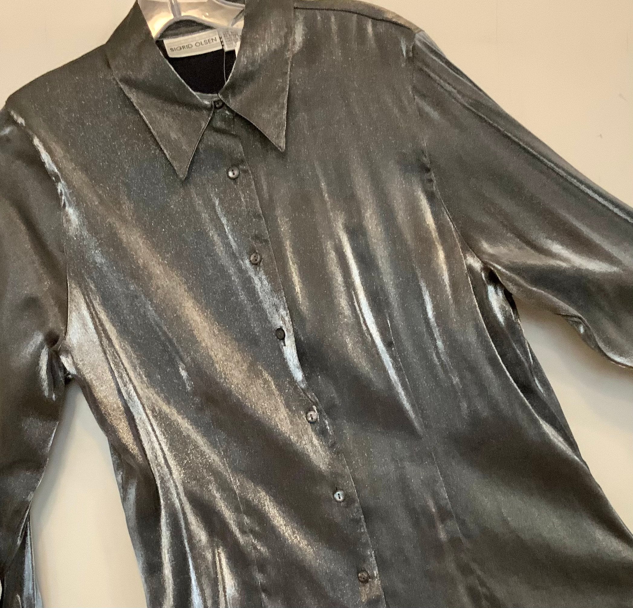 womens silver metallic blouse