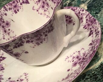 Shelley Teacup Cup & Saucer/“Dainty Mauve”/Purple Daisy Pattern #051/M/Transfer English Fine Bone China/Vintage
