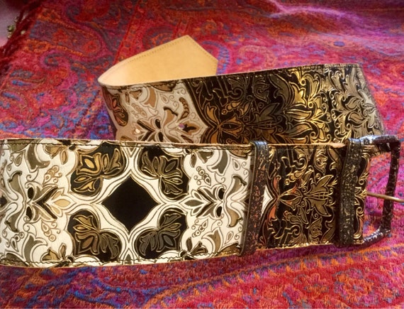 Black Italian Florentine Leather Belt/Embossed/To… - image 3