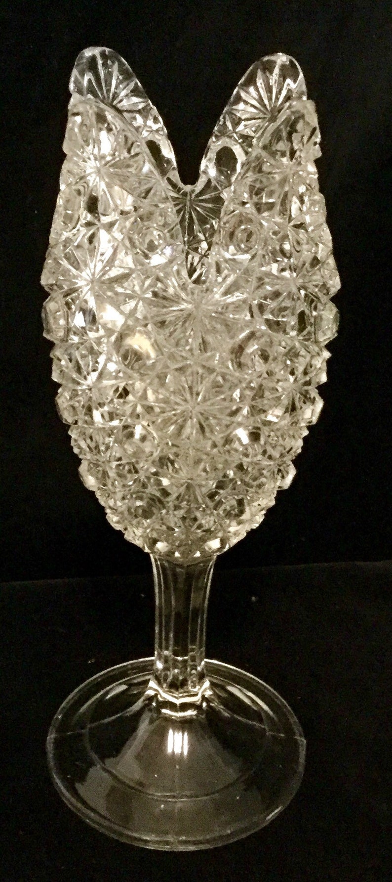 Tulip Vase Clear Pressed Glass Compote Crystal Pedestal Floral Etsy