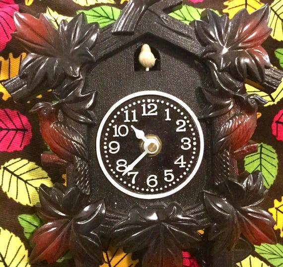 Cuckoo Clock Parts & Pieces (BROKEN) Plastic-Acrylic/Wall Mount/Clock Face Dial DIY Craft Supply/"Made in China"/Vintage