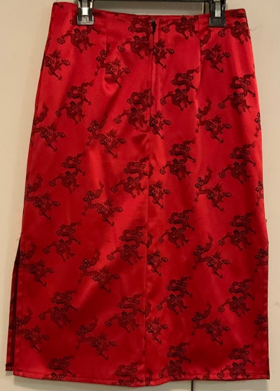 Red Chinese Skirt/Asian Oriental Dragon Print/Sat… - image 4