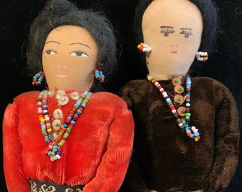 Navajo Doll Set/Native American Indian Souvenir/Stuffed Cloth Female Maiden/Southwestern/2 Piece/Handmade/Vintage Antique 1920