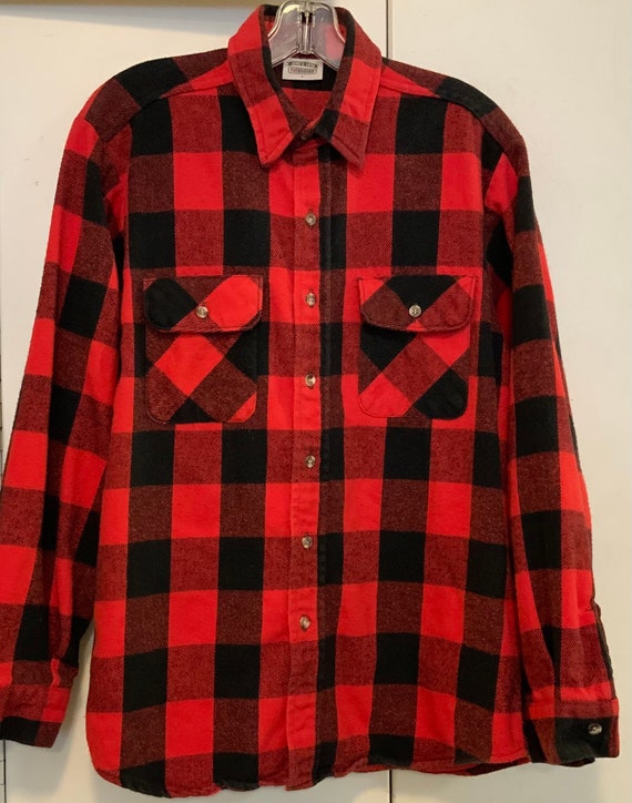 Mens Red Plaid Flannel Shirt/Buffalo-Check Print … - image 2
