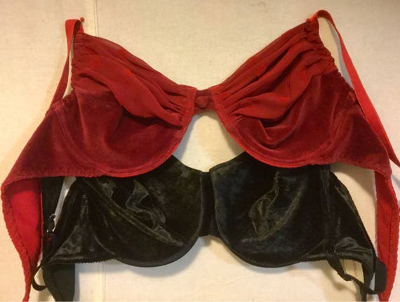 Velvet Bra SET/Black + Red Bralette/Size 38B & Si… - image 1