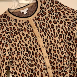 Metallic Leopard Sweater/Cardigan/Animal Print/Gold-Brown-Black/Long Sleeve/Crew Neck/Charter Club/Ladies Size Medium (chest 38”/Vintage