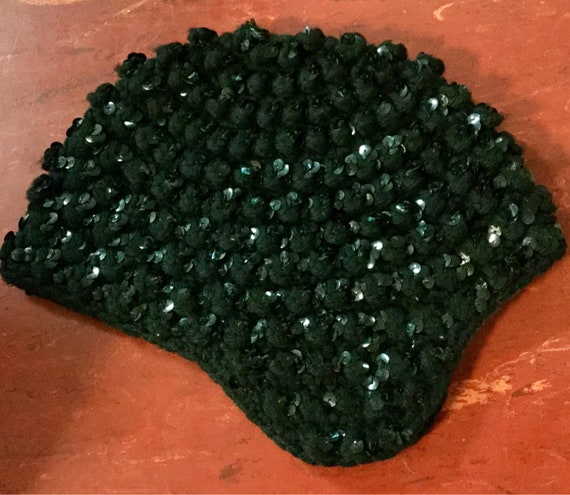 1940 Black Beaded Hat Crochet Sequin Skull Cap Bea