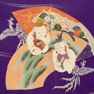 Ukiyo-e Japanese Silk Scarf/Kuriyoshi/Purple/Japan Figural Print/Large Square 35”/Vintage 1950s