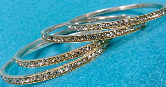 Rhinestone Stacking Bangle Bracelets/Clear Crysta… - image 6
