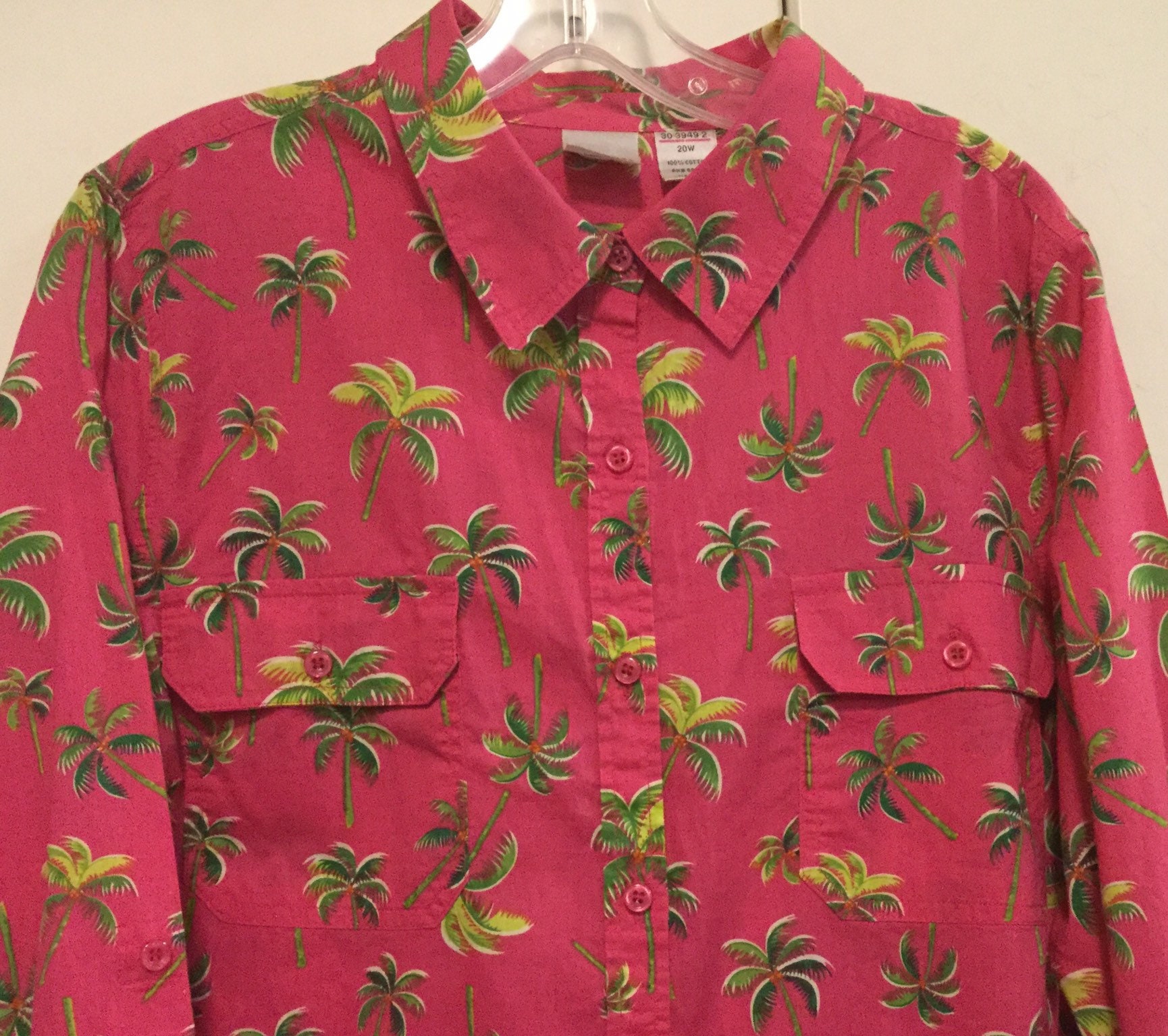 Hawaiian Blouse/shirt/top Pink Tropical Print Palm-tree - Etsy UK