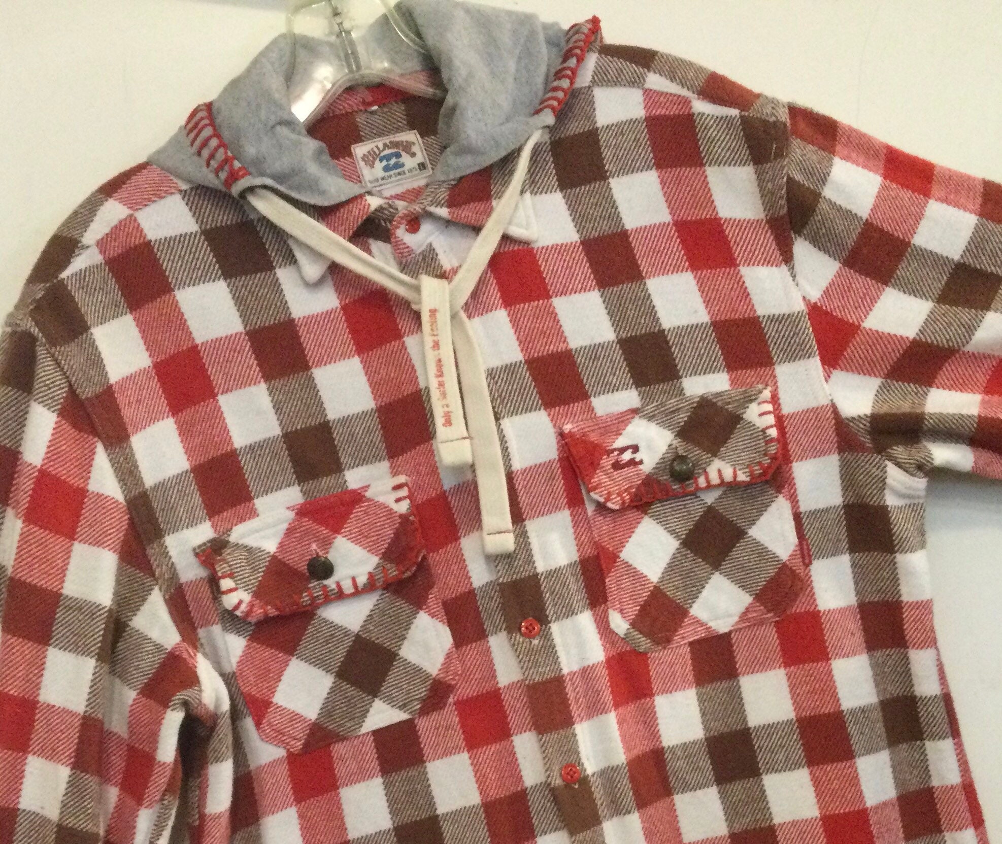 Red Plaid Shirt Hoodie Button-up 