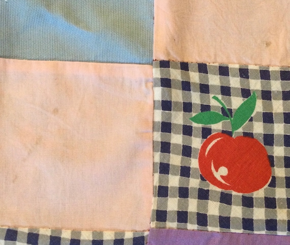 Half Apron/Patchwork Print/Red Apple Fruit/Purple… - image 9