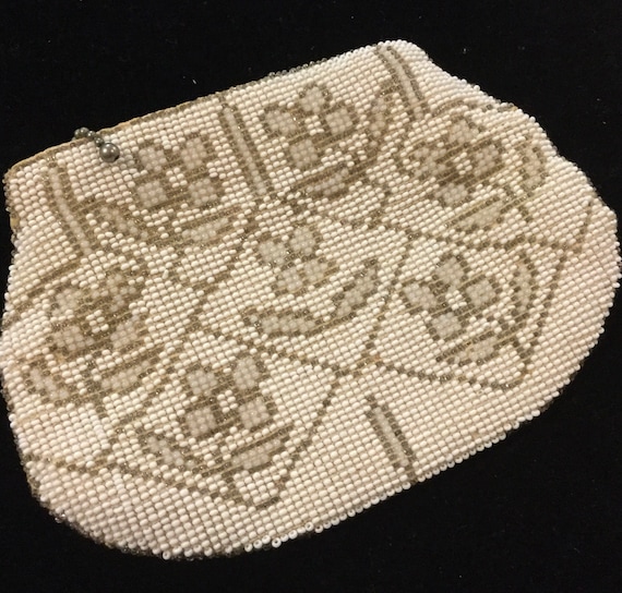 1930s Floral Czech Beaded Coin Purse-Evening Bag/… - image 1