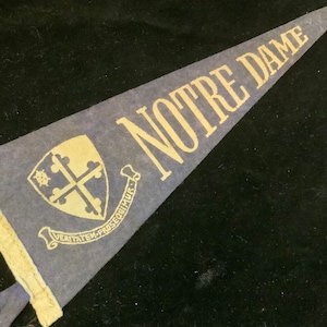 College Pennant Souvenir/Notre Dame of Maryland University Memorabilia/Screen Print/Wool Felt/Blue+Gold/Small 4x9/Vintage Antique Early 1900
