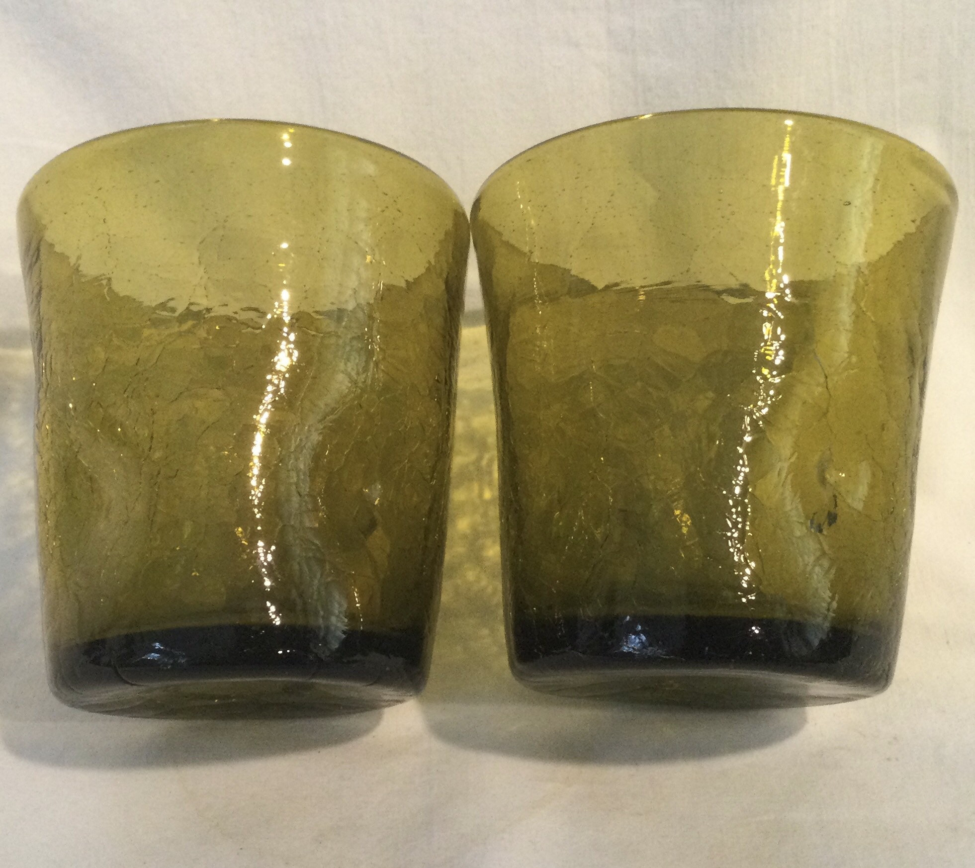 Crackle Glass Tumblers Pinched/dimpled Avocadogreen Blenko Etsy