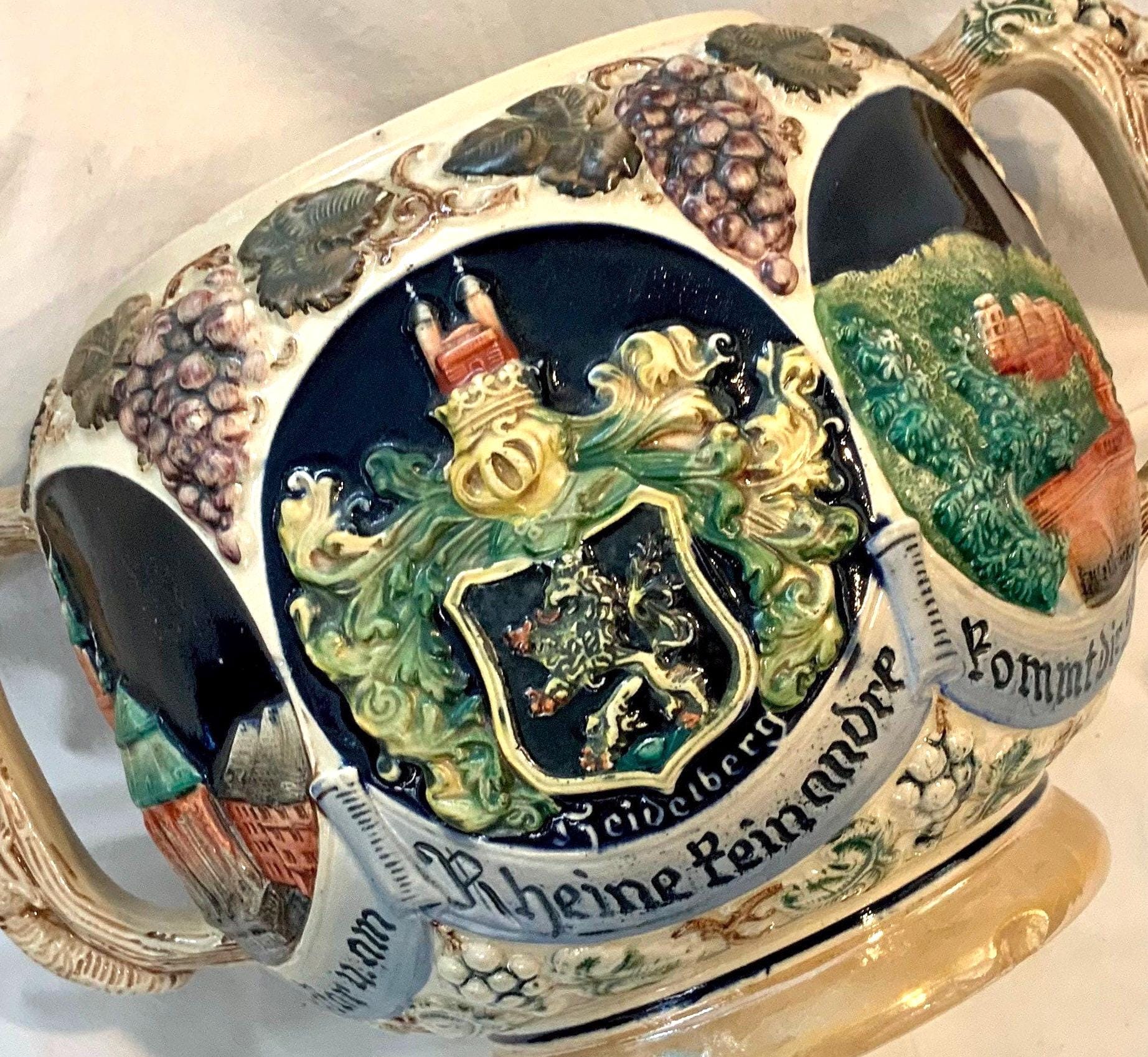 Gluhwein Pot/Punch Bowl/Soup Tureen/Planter/Castles/Gerz Germany Souvenir/Salt Glaze Stoneware/HP/Large/Vintage