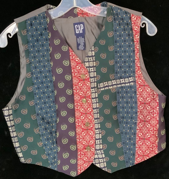 Patchwork Vest/Quilted/GAP/Necktie-Style Striped … - image 2