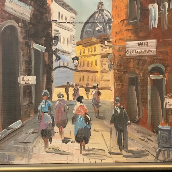 Italy Cityscape Painting/Original Oil/Italian Street Scene/Florence Cathedral/Impressionist/Unsigned/Large 15x19”/Framed/Vintage