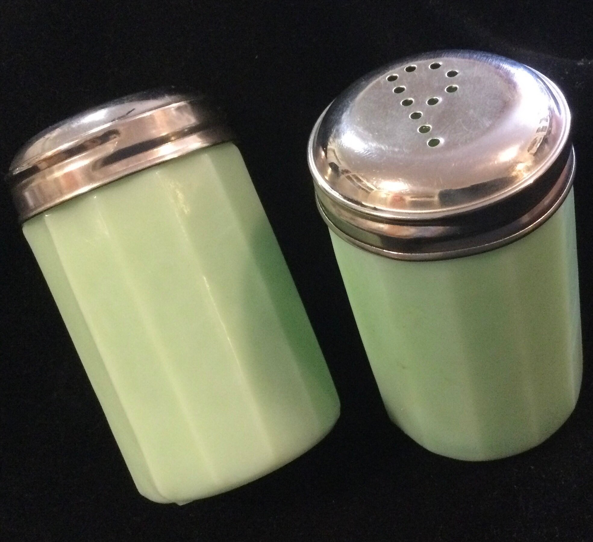 1990s Jadeite Glass Salt & Pepper Shakers Reproduction Green Etsy