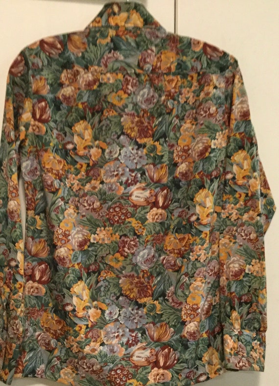 1970s Floral Print Blouse/Polyester/Dagger Collar… - image 7