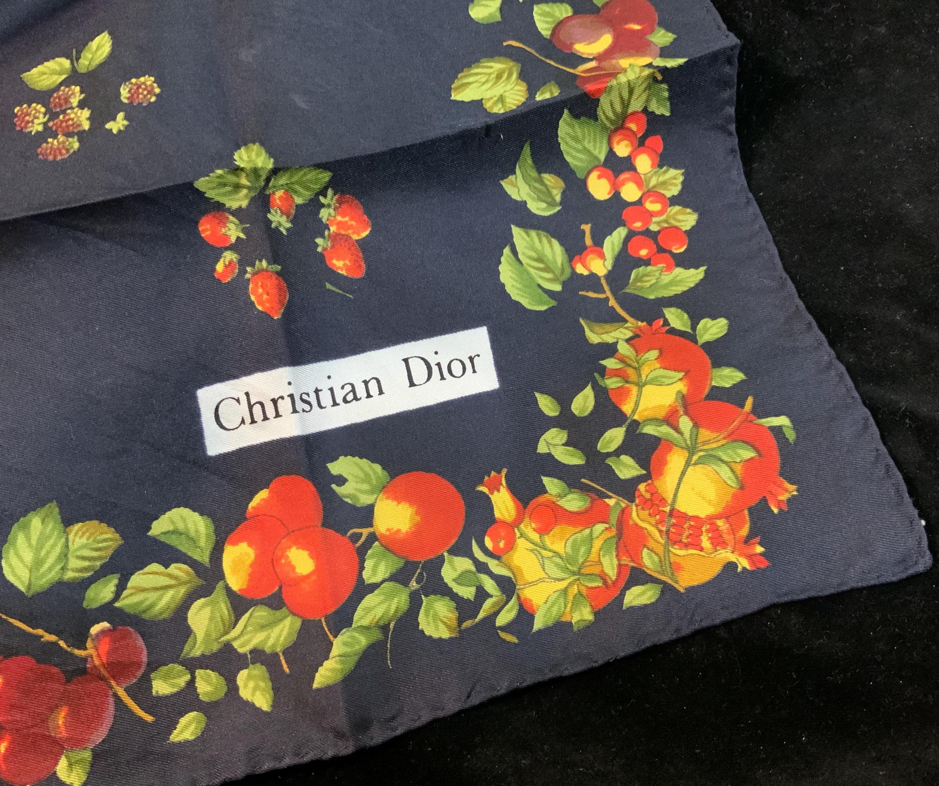 Christian Dior 80s vintage scarf スカーフ Vintage Christian Dior Womens Square Scarf Navy Blue Retro
