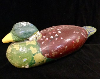 Duck Decoy/Carved Wood/Painted Primitive Folk Art/Hunting (Mason ?) Chippy Paint/Shabby Chic/Country Americana/Handmade/Vintage Antique