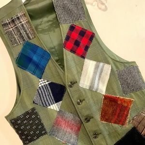Patchwork Vest/Multicolor Plaid/Repurposed Menswear/Boho-Hippie/Wool/Winter/Women-Men-Unisex (chest 38”) Upcycled/Handmade/Vintage 1980