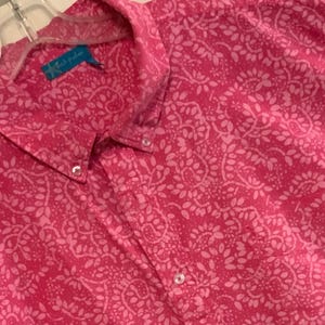Mens Pink Floral Shirt/Unisex-Blouse/Fresh Produce/Button Up/Button Down/Short Sleeve/Cotton/Size 2X (chest 56”) Preppy/Summer/Vintage 1990